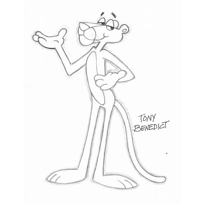 Pink Panther drawing print signed by artist Tony Benedict