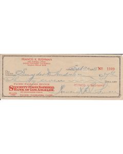 Francis X. Bushman signed cancelled check