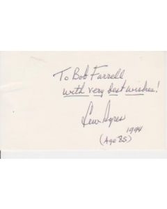 Lew Ayres signed in person 2X4 index card