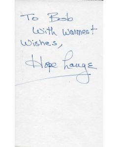 Paper note signed by Hope Lange