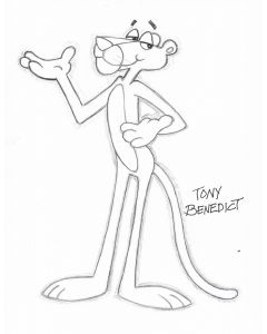 Pink Panther drawing print signed by artist Tony Benedict 