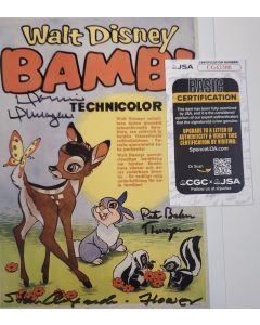 Donnie Dunagan, Stan Alexander, Peter Behn signed 8x10 DISNEY BAMBI with JSA COA # G01