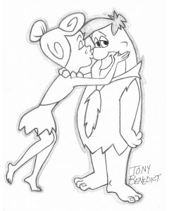 Fred & Wilma Flinstone drawing print signed by artist Tony Benedict