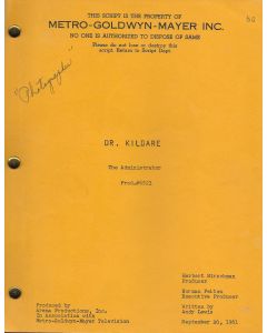 Dr. Kildare "The Administrator" 1961 Original script