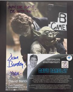 David Barclay Puppeteer Star Wars Yoda Signed 8X10 w/COOL WATER PRODUCTIONS COA