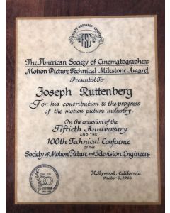 Joseph Ruttenberg "American Society of Cinematographers" Motion picture technical milestone Award 1966