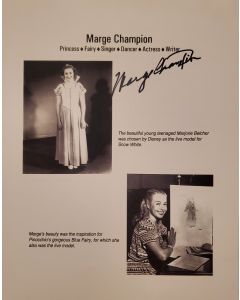 Marge Champion Disney SNOW WHITE, BLUE FAIRY- PINOCCHIO Signed 8x10 Photo