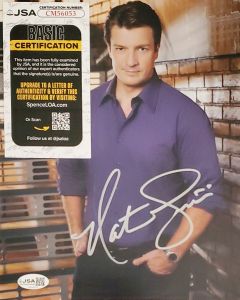 Nathan Fillion FIREFLY, THE ROOKIE signed 8x10 with JSA COA # G01