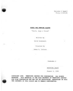 Buffy The Vampire Slayer "Faith, Hope & Trick" 1998 original shooting draft 08/05
