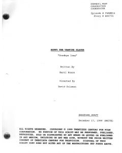 Buffy The Vampire Slayer "Goodbye Iowa" 1999 original shooting draft 12/17 white