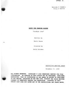 Buffy The Vampire Slayer "Goodbye Iowa" 1999 original production meeting draft 12/17